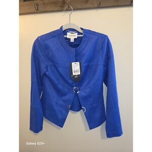 Joseph Ribkoff Royal Sapphire Faux Suede Ring Closure Jacket 222900R Blue XS